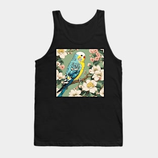 Cute Parakeet in Vintage Japanese Blossoms Parakeet Bird Mom Tank Top